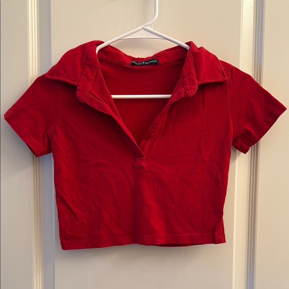 Red Collared Crop Top